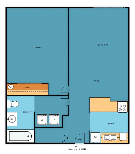 Floor Plan  1 Bed 1 Bath Floor Plan at West Mall Place Apartment Homes, Washington