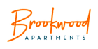 The image is a logo for Brookwood Apartments.