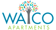 A logo for Waico Apartments with a tree and colorful leaves.