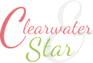 The image displays the words "Clearwater Star" in a stylized font with each letter in a different color.