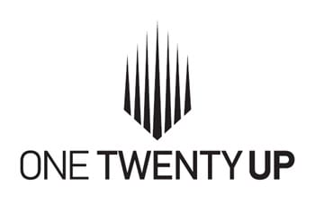 A logo with the text "ONE TWENTY UP" in black on a white background.