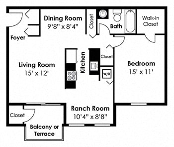 1 Bedroom 1 Bath Deluxe Floor Plan at Westwinds Apartments, Annapolis