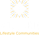 A logo with a sunburst design and the words "A Llure Lifestyle Communities".