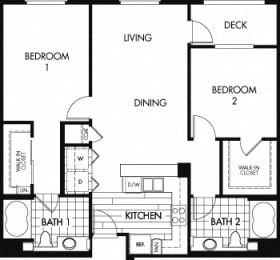M 1,103 Sq. Ft. Floor plan at Trio Apartments, Pasadena, CA, 91101