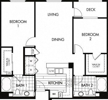 Floor Plan  M 1,103 Sq. Ft. Floor plan at Trio Apartments, Pasadena, CA, 91101