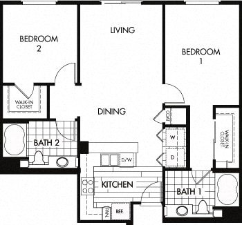 L 1,086 Sq. Ft. Floor plan at Trio Apartments, California, 91101