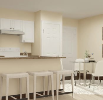 Kitchen Rendering at Wharfside Commons Renovations Affordable Apartments in Middletown CT