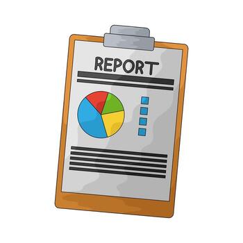 A clipboard with a report that includes a pie chart.