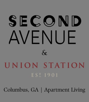 A poster advertising Second Avenue and Union Station apartment living in Columbus, GA.