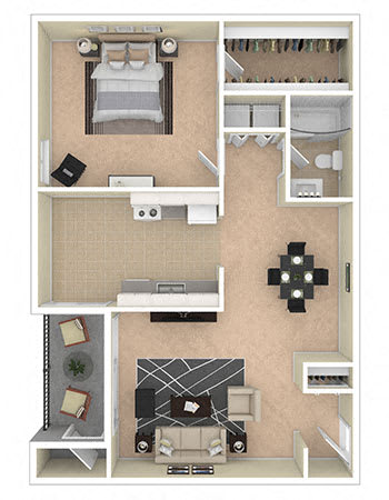 Floor Plan  Ashley Apartments 1 Bedroom 1B floor plan