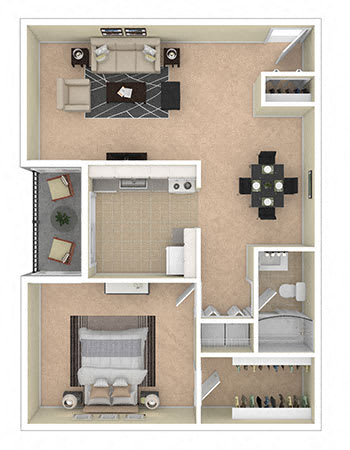 Floor Plan  Ashley Apartments 1 Bedroom 1C floor plan