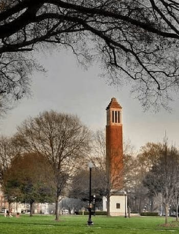 a tall clock tower in the middle of a park