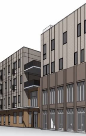 a rendering of a building with two balconies