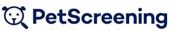 A blue logo with a magnifying glass and a smiling face reading PetScreening.