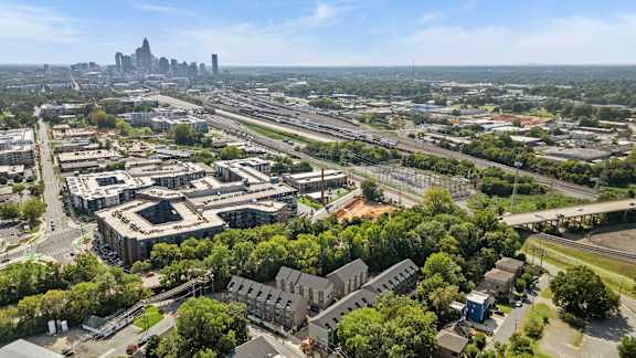 an aerial view of the city at The Collection Charlotte in Charlotte, NC, 28205