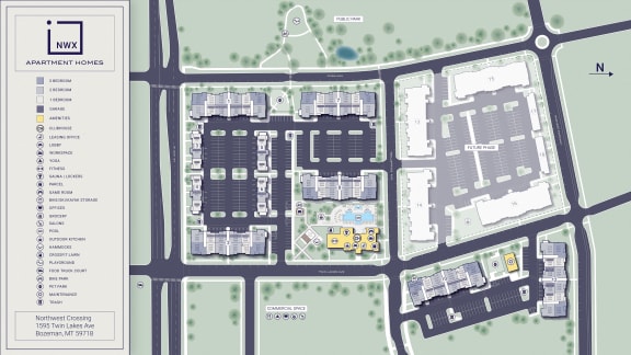 a site plan of a parking lot and other buildings