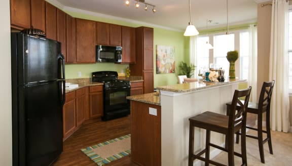 view of kitchen from living room at VistaView apartments in Frederick, MD