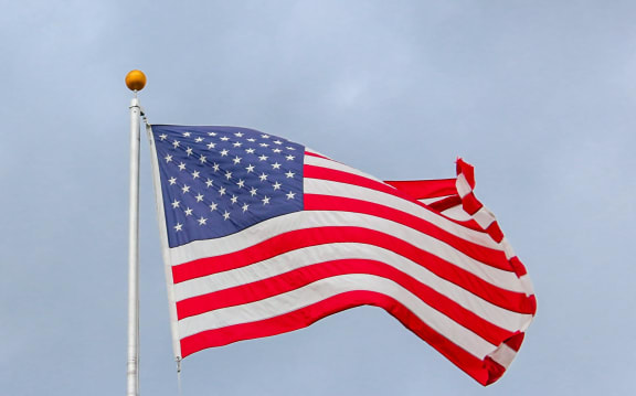 American flag flying in the wind at Azul Baldwin Park, Orlando, Florida