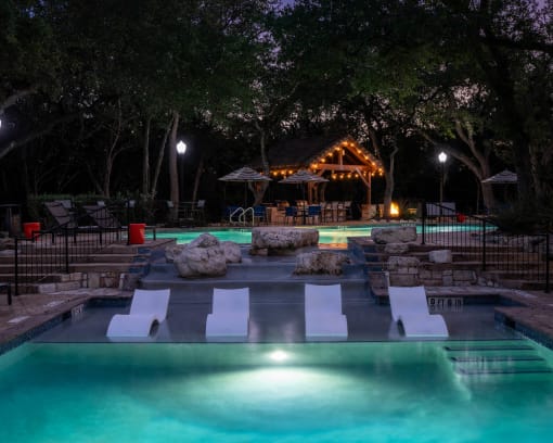 pool at night at Nalle Woods of Westlake, Austin, 78746