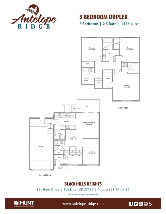 3 Bedroom 2.5 Bathroom 1455sqft. Floor Plan A at Antelope Ridge, Box Elder, SD, 57719