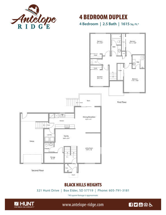 4 Bedroom 2.5 B Bathroom 1615 sqft.  Floor Plan at Antelope Ridge, Box Elder, 57719