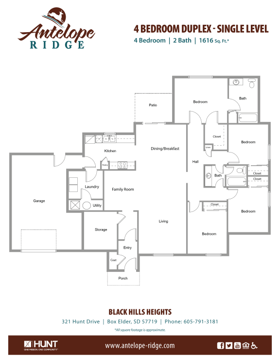 4 Bedroom 2 B Bathroom 1616 sqft. Floor Plan 4 Bedroom 2 B Bathroom 1616 sqft. Floor Plan at Antelope Ridge, Box Elder, South Dakota