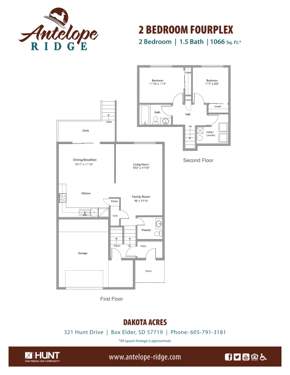 2 Bedroom 1.5 bathroom1066 Sqft. floor plan at Antelope Ridge, Box Elder, SD
