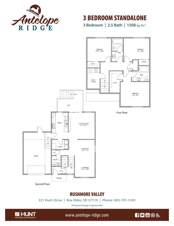 3 Bedroom 2.5  Bathroom  B 1508 sqft. Floor Plan at Antelope Ridge, Box Elder, SD, 57719