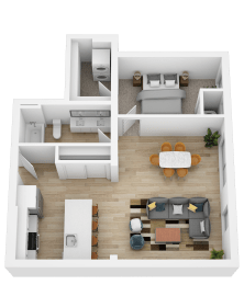 Floor Plan  a rendering of the living room and dining room in a 3d floor plan