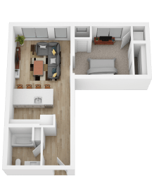 Floor Plan  a conceptual drawing of a floor plan with a bedroom and a living room