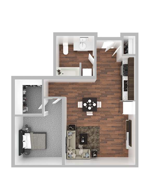 A floor plan of a house with a living room, kitchen, and bathroom.