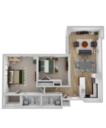 2 Bed 2 Bath 970 Sq. Ft. Floor Plan at Ship's Watch Apartments, Fall River, Massachusetts, 02720