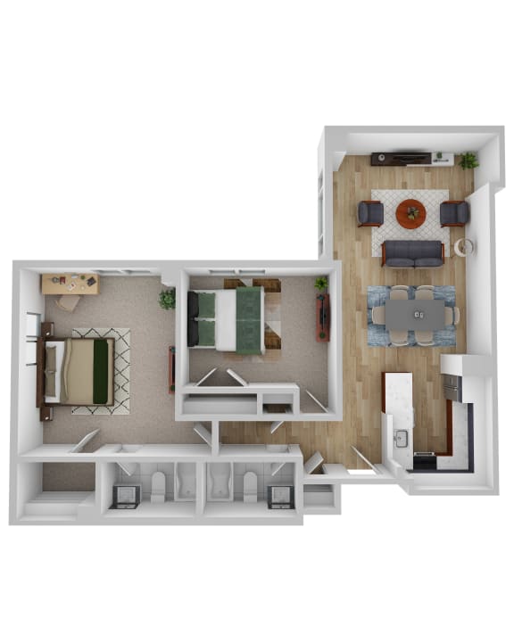 2 Bed 2 Bath 970 Sq. Ft. Floor Plan at Ship's Watch Apartments, Fall River, Massachusetts, 02720