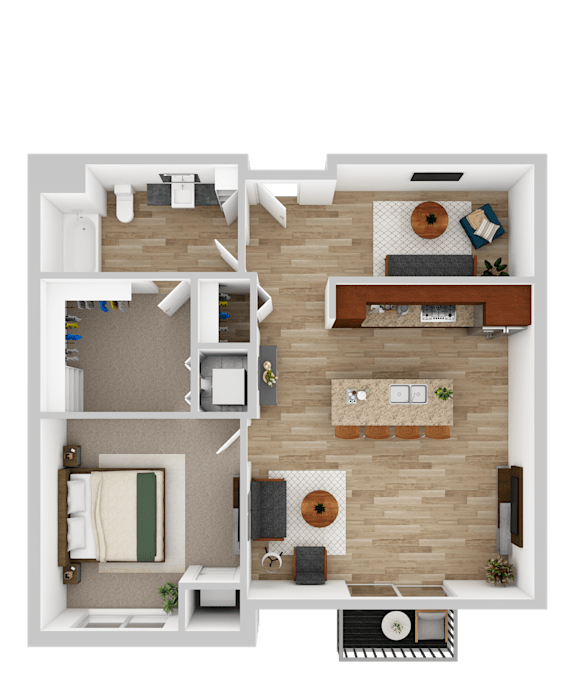 A floor plan of a house with a living room, kitchen, and two bedrooms.