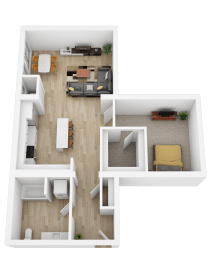 Floor Plan  a rendering of the floor plan of a 1 bedroom apartment