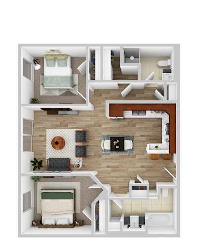 Floor Plan  A floor plan of a house with furniture and measurements.