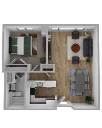 1 Bed 1 Bath 651 Sq. Ft. Floor Plan at Ship's Watch Apartments, Fall River, MA