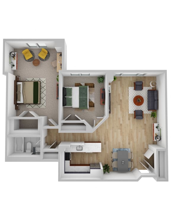 a stylized floor plan of a house with a bedroom and a living room