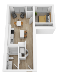 Floor Plan  a floor plan of a room with a desk and a chair