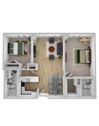 2 Bathroom 2 Bedroom 970 Sq. Ft. Floor Plan at Ship's Watch Apartments, Fall River
