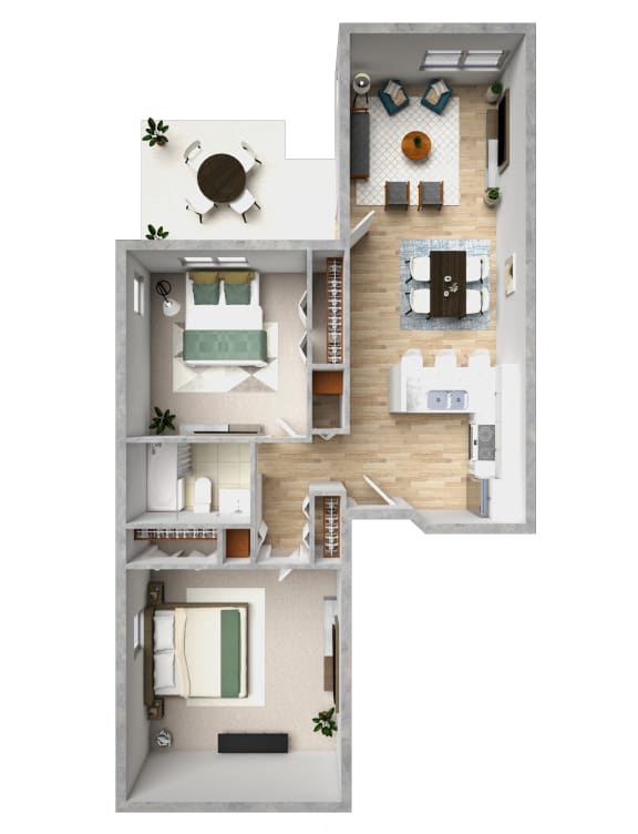 2 Bedroom, 1 Bathroom Floor Plan at Mariner's Hill Apartments, Marshfield, MA