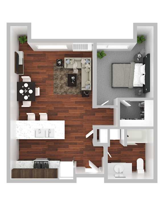 A floor plan of a house with a living room, kitchen, and bathroom.
