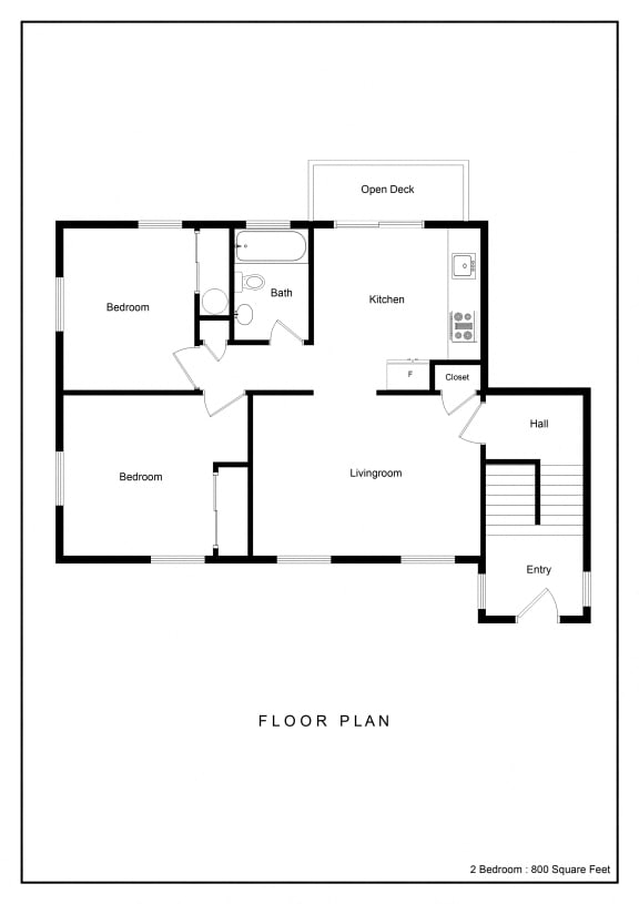 2 Bedroom 1 Bath Floor Plan at Summit Terrace, South Portland, 04106