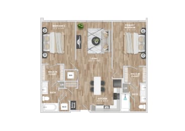 2 bed 2 bath B4B Floor Plan at South and Hollis, Charlotte, North Carolina