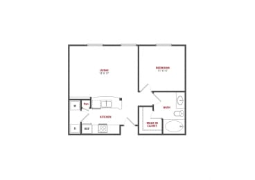 Bienville 1 Bed 1 Bath 680 Sq.Ft. Floor Plan at Saulet, New Orleans, LA