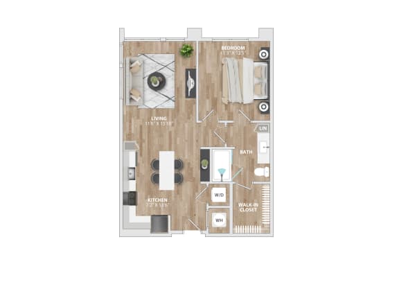 Floor Plan  1 bed 1 bath A11A Floor Plan at South and Hollis, Charlotte, NC, 28209