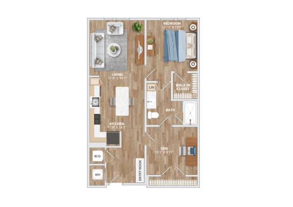 A15D Den Floor Plan 1 Bed 1 Bath 861 Sq. Ft. at Hawkins Press Apartments,Charlotte, NC 28203