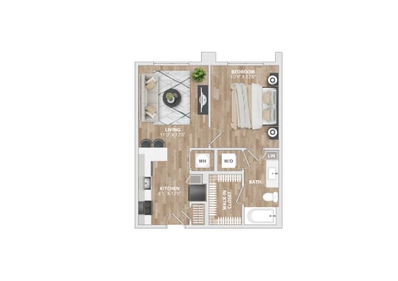 Floor Plan  1 bed 1 bath A4A Floor Plan at South and Hollis, Charlotte, North Carolina