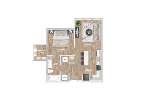 Floor Plan  1 bed 1 bath A7A Floor Plan at South and Hollis, Charlotte, NC, 28209