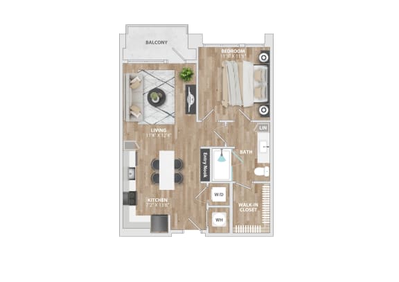 Floor Plan  1 bed 1 bath A8A Floor Plan at South and Hollis, Charlotte, NC, 28209